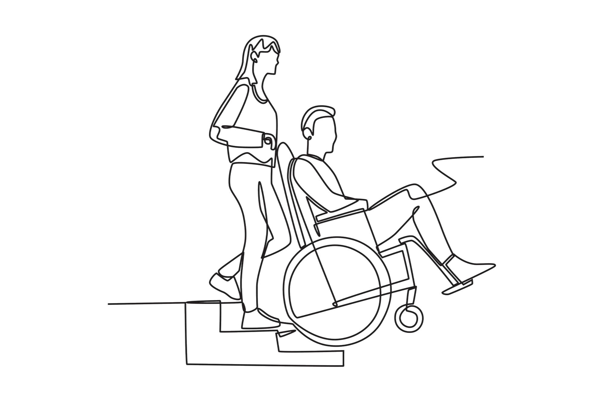 Darstellung von Hilfsmitteln wie Rollator oder Rollstuhl zur Unterstützung im Alltag
