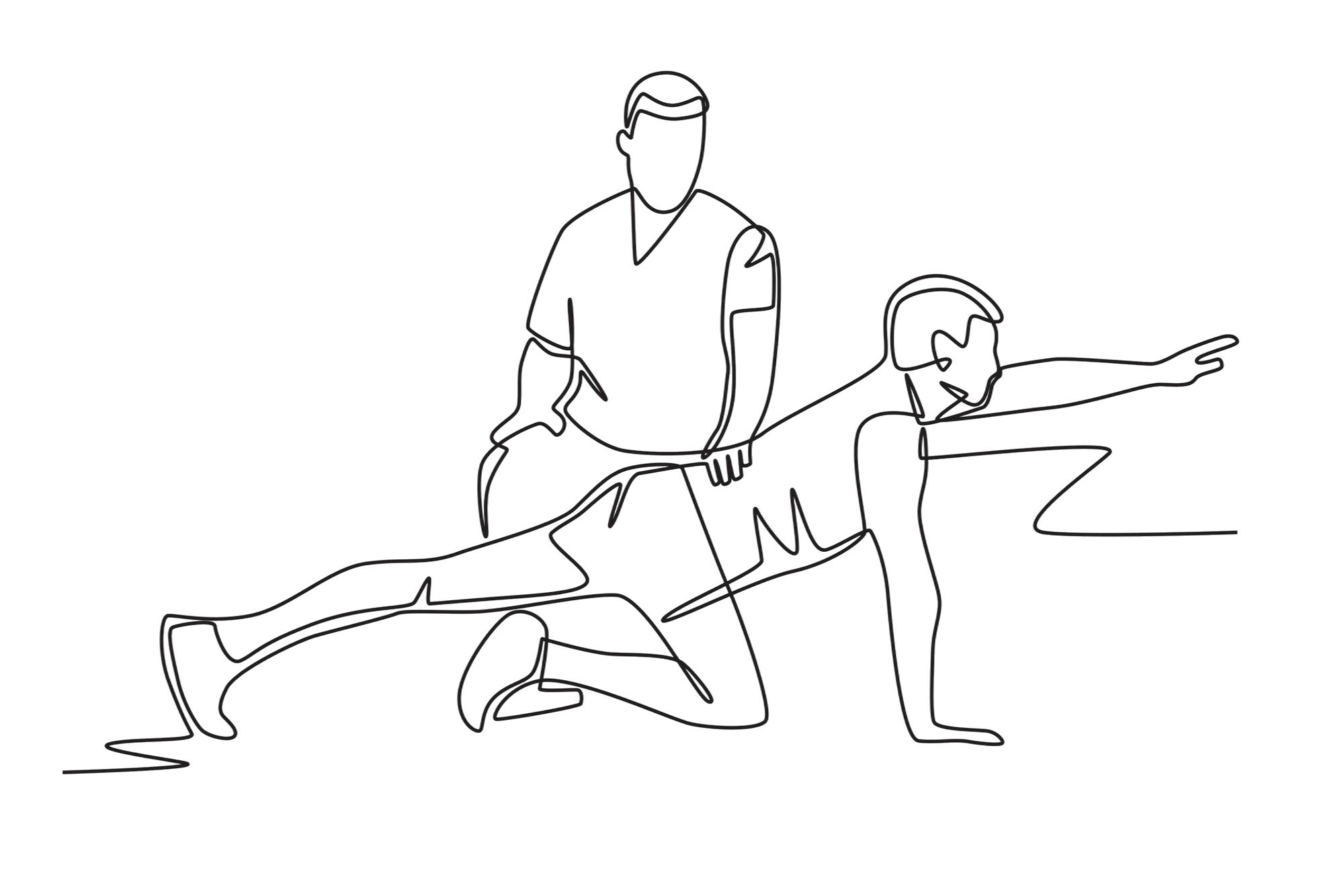 Physiotherapeutische Übung zum Aufbau von Stabilität mit gezielter Unterstützung durch einen Therapeuten